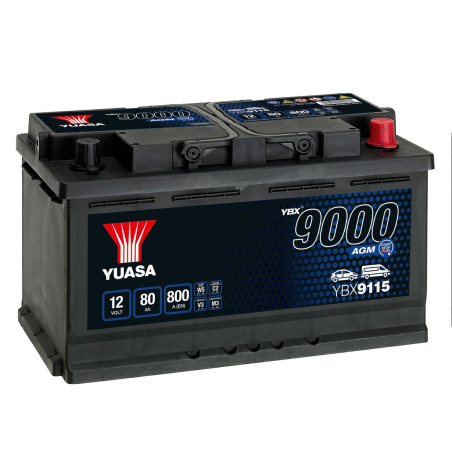 Batterie plomb démarrage 12V 80Ah 800A +D AGM Start Stop Yuasa YBX9115
