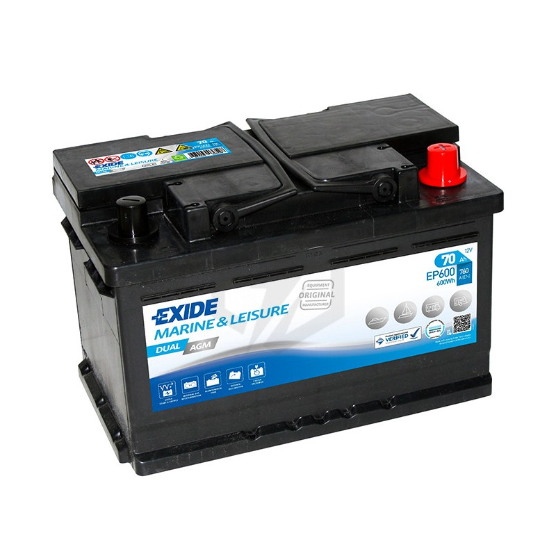 Dual AGM 12V 70Ah 760A Exide Lead Battery (EP600)