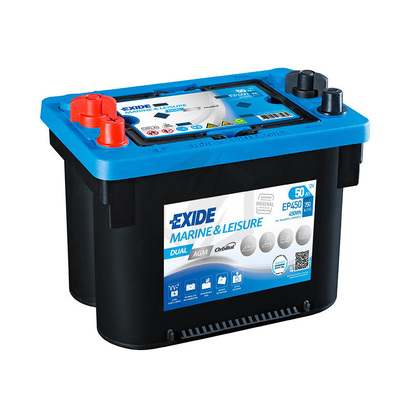 Batterie plomb AGM 12V 50Ah 750A Multifit Exide EP450