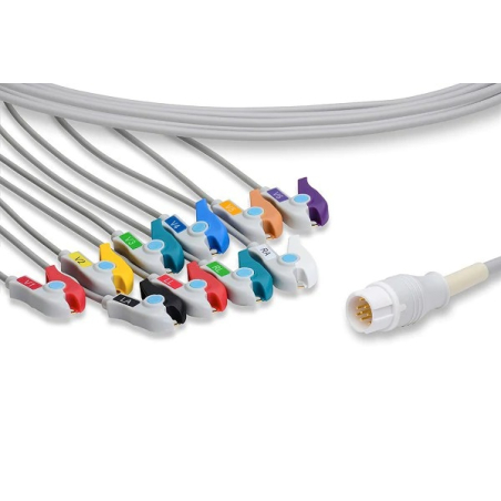10-spoke one-piece IEC cable with clamps for M3000A PHILIPS (M3525A)
